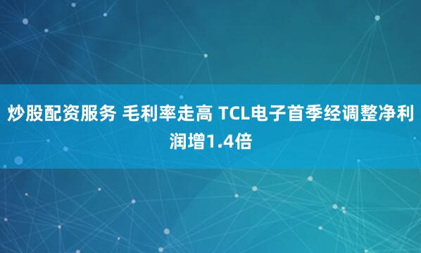 炒股配资服务 毛利率走高 TCL电子首季经调整净利润增1.4倍